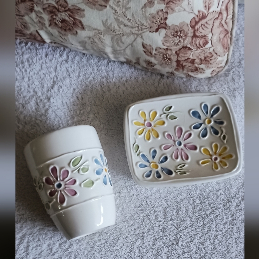 Floral Ceramic Set with White Base